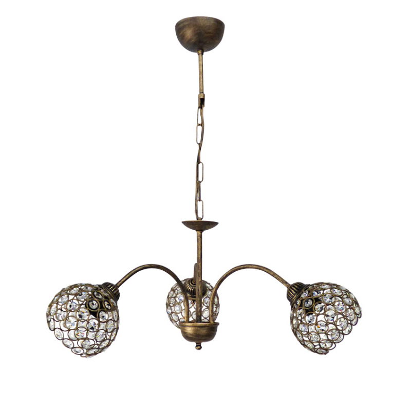 Heronia Κρεμαστό Φωτιστικό Οροφής 3φωτο Μεταλλικό/Κρυστάλλινο Μπρονζέ Φ60x65cm Ε27 01-0299